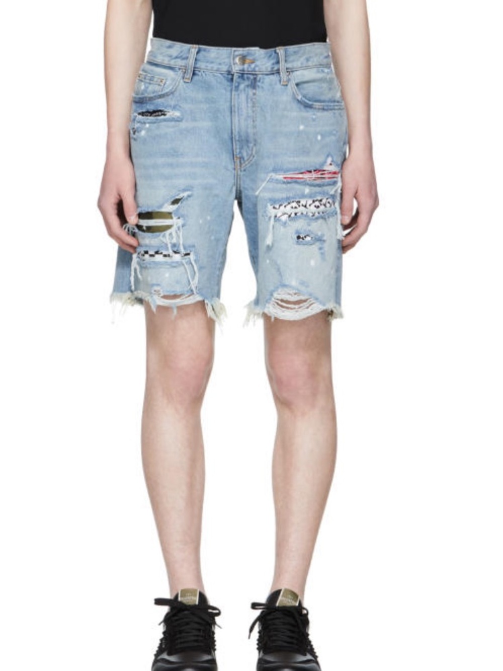 Amiri Distressed Patch Work Denim Jean Shorts